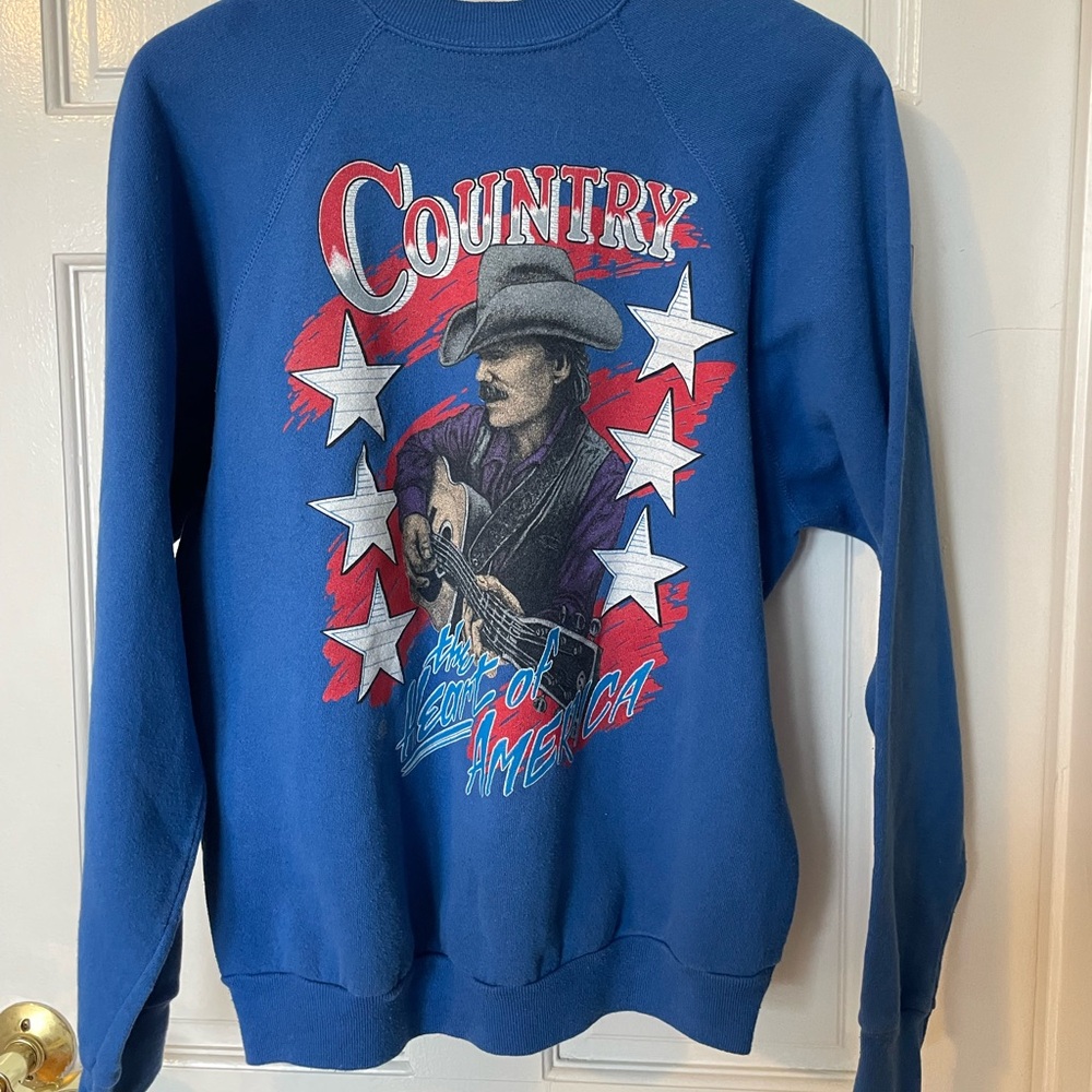 Tultex Blue Crewneck Sweater with Country Graphic